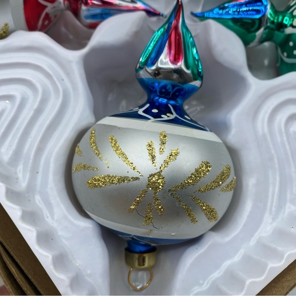 Designer Bradford 4 Glass Christmas Ornaments Spinning Tops Vintage Hand Painted - Picture 3 of 9
